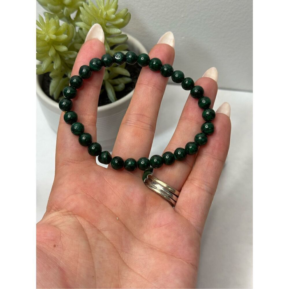 Malachite + Ruby Zoisite Gemstone Beaded Stretch … - image 4